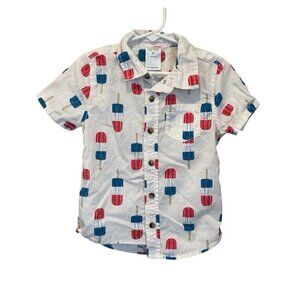 4th Of July Popsicle Red White Blue American Button Down Shirt Boys 4th Okie